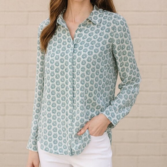 Banana Republic Mint Floral Classic Fit Button Down Blouse M - Picture 1 of 6